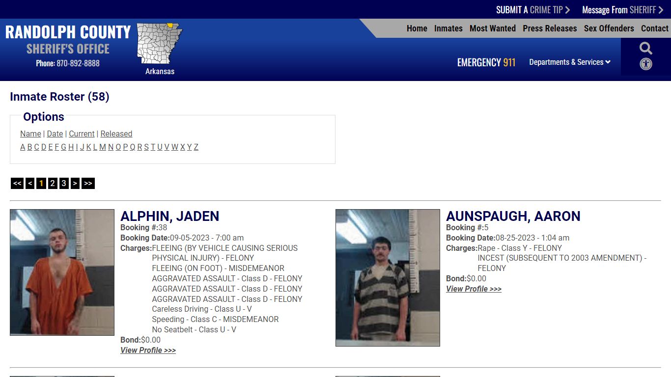 Inmate Roster - Current Inmates - Randolph County Sheriff AR